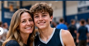 Illustrative basketball player with a supportive parent